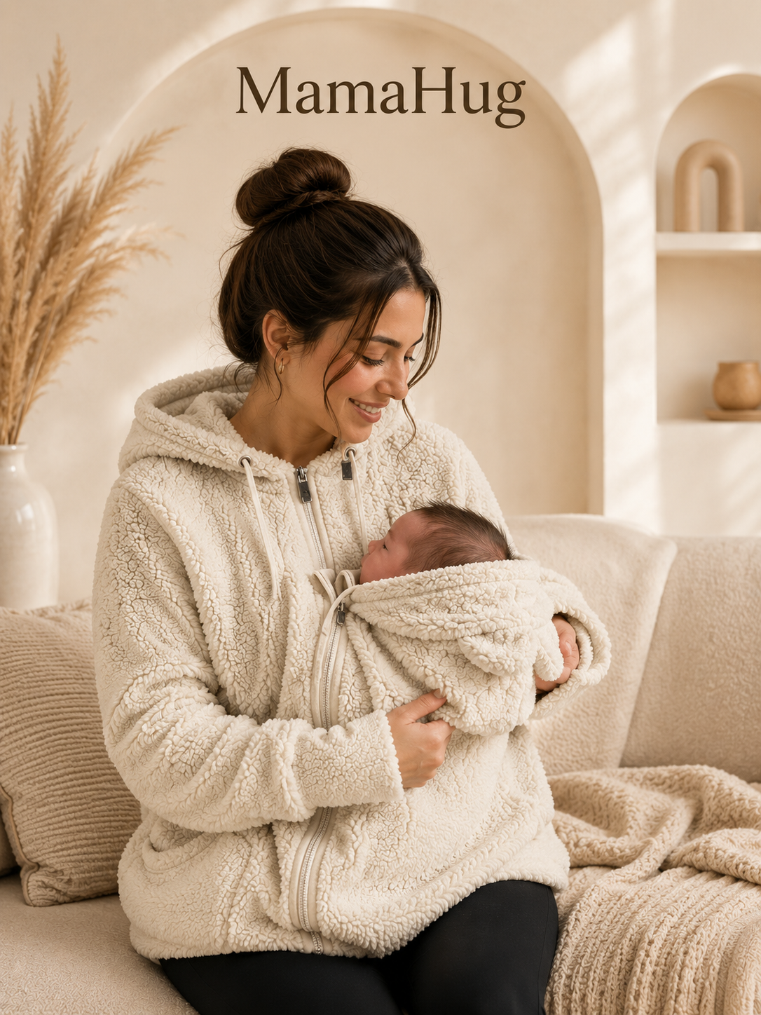 קפוצ'ון פליז MamaHug 2in1 לנשים ולאמהות, עם תוספת קדמית לשימוש מעל מנשא תינוק מתאים, רוכסן וכיסים, לביגוד חם ונוח בסתיו ובחורף.
