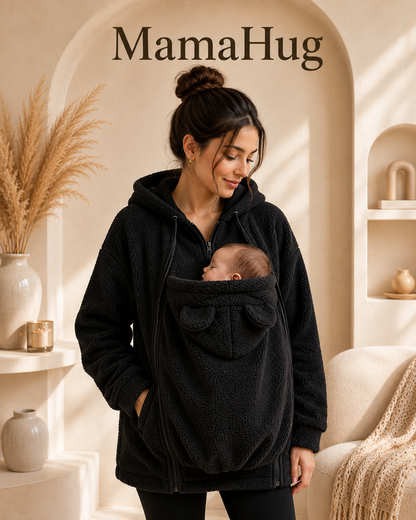קפוצ'ון פליז MamaHug 2in1 לנשים ולאמהות, עם תוספת קדמית לשימוש מעל מנשא תינוק מתאים, רוכסן וכיסים, לביגוד חם ונוח בסתיו ובחורף.
