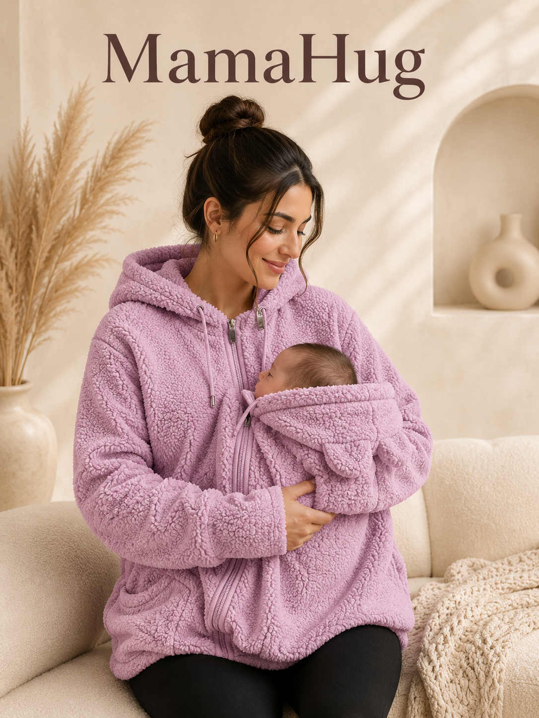 קפוצ'ון פליז MamaHug 2in1 לנשים ולאמהות, עם תוספת קדמית לשימוש מעל מנשא תינוק מתאים, רוכסן וכיסים, לביגוד חם ונוח בסתיו ובחורף.

