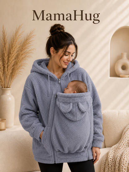 קפוצ'ון פליז MamaHug 2in1 לנשים ולאמהות, עם תוספת קדמית לשימוש מעל מנשא תינוק מתאים, רוכסן וכיסים, לביגוד חם ונוח בסתיו ובחורף.
