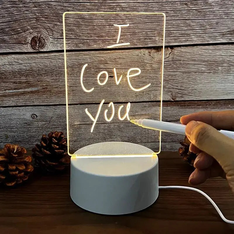 לוח הודעות אקרילי זוהר עם תאורת LED מחיק, חיבור USB ולוח שנה – מתאים לשולחן עבודה וחדר שינה