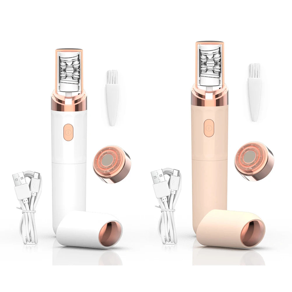 MiniGlow 2in1 מסיר שיער פנים לנשים עם ראש מריטה וראש החלקה נטען USB אלחוטי קומפקטי לעור חלק ועדין

