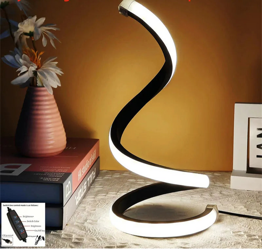 מנורת שולחן בצורת ספירלה עם תאורת LED מתכווננת לעיצוב חדר שינה או סלון


