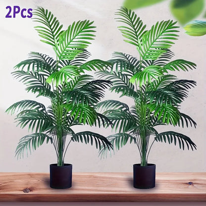 סט שני צמחי דקל ארקה מלאכותיים עם 24 עלים ירוקים ריאליסטיים – קישוט טבעי לבית, למרפסת או למשרד