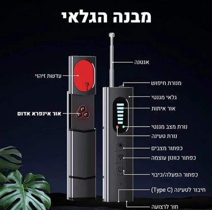 גלאי מצלמות ומכשירי ריגול אלחוטי T15, כולל חיישן RF, איתור GPS ומערכת הגנה אישית